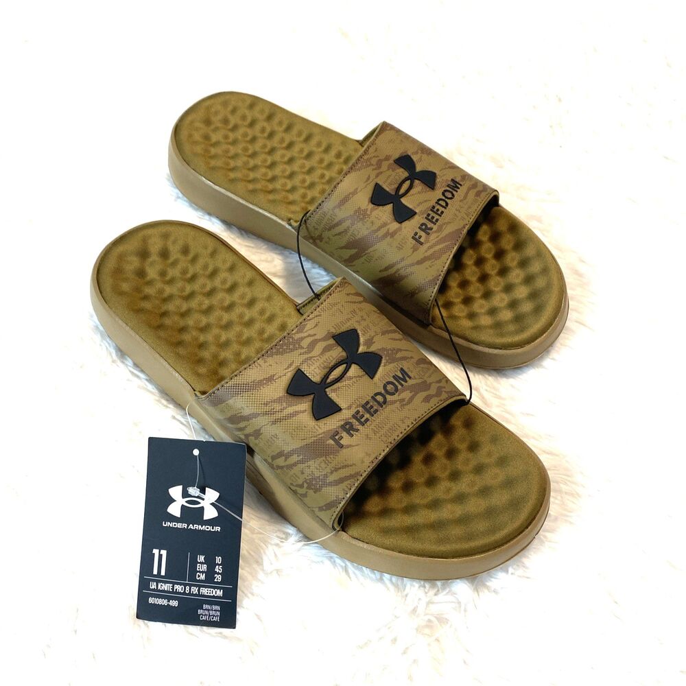 Under Armour Men's Slides Size 11 Ignite Pro 8 Freedom Desert Sand Camouflage